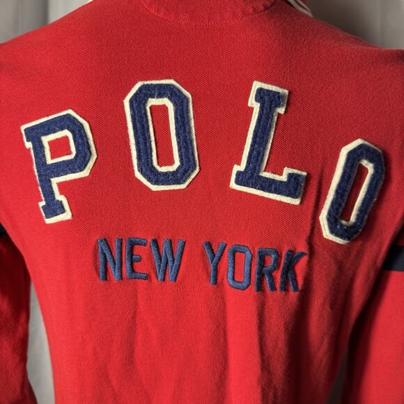 Polo Ralph Lauren Shirt Red New York Embroidered Logo Mens Medium Long Sleeve - Picture 6 of 10